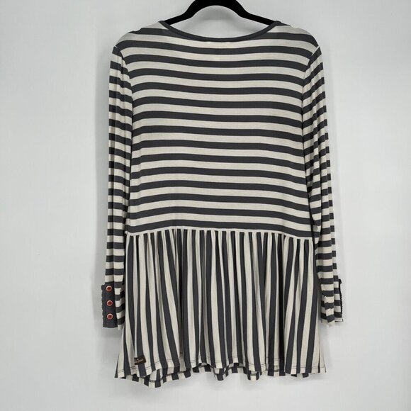 Matilda Jane Let's Connect Tee Gray Cream Striped Long Sleeve Peplum Top Size Sm - Picture 5 of 8